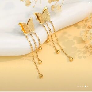 Chic 18k Gold plated steel Butterfly Chain Earrings